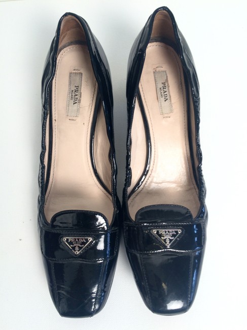 Prada Black Logo Patent Leather Pumps