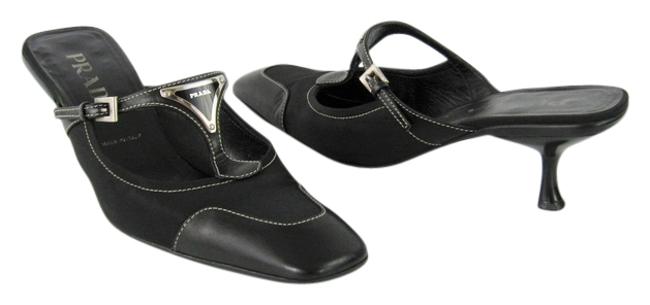 Prada Black Nylon Leather Sandals 38 12 MulesSlides