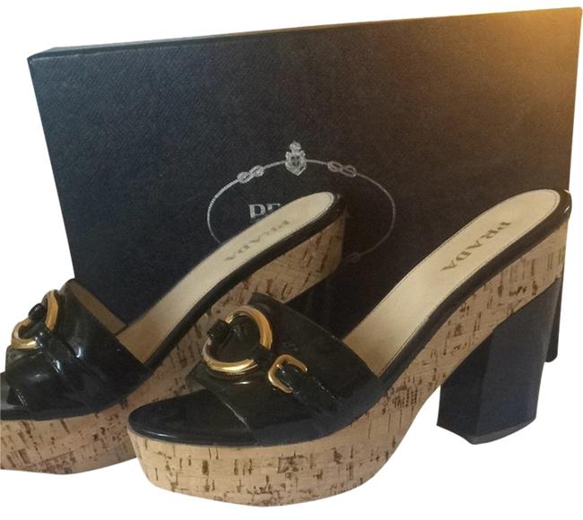 Prada Black Patent Calzature Donna Vernice MulesSlides