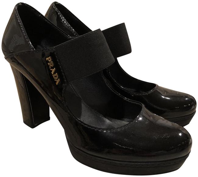 Prada Black Patent Chunky Heel Pumps