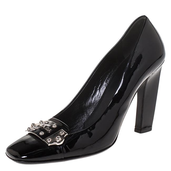 Prada Black Patent Leather Logo Detail Pumps