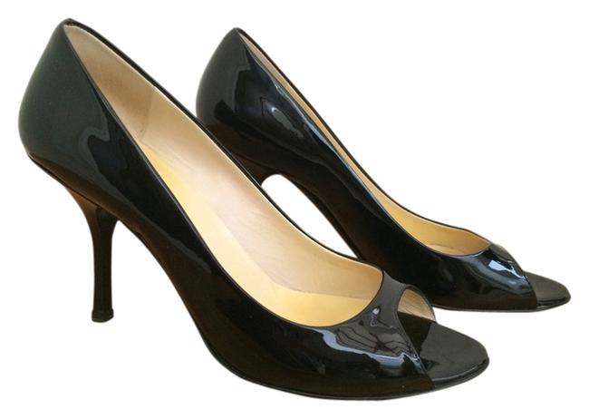 Prada Black Patent Leather Open Toe Pumps