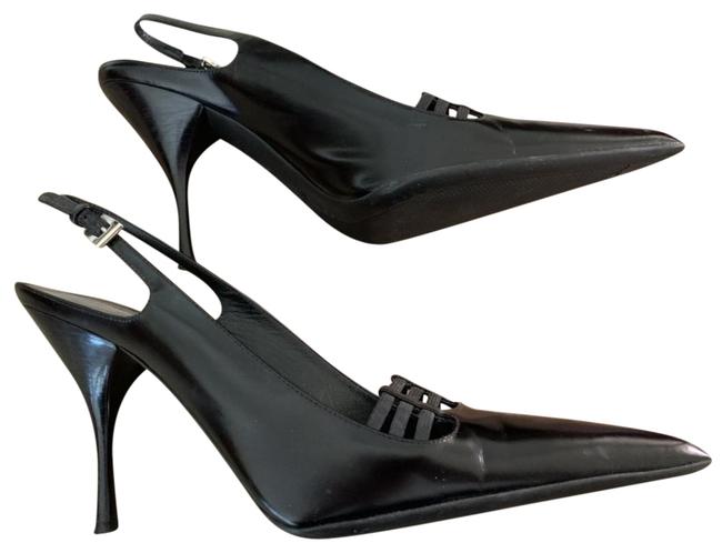 Prada Black Patent Leather Slingback Pumps