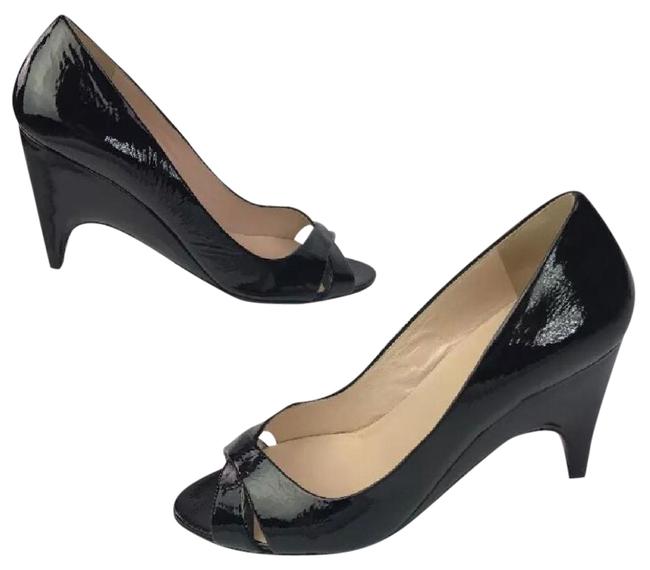 Prada Black Patent Peep Toe Kitten Heel Pumps