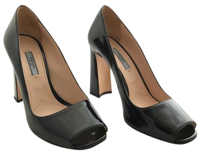 Prada Black Patent Peep Toe Pumps
