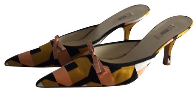 Prada Black Peach Gold Ivory MulesSlides