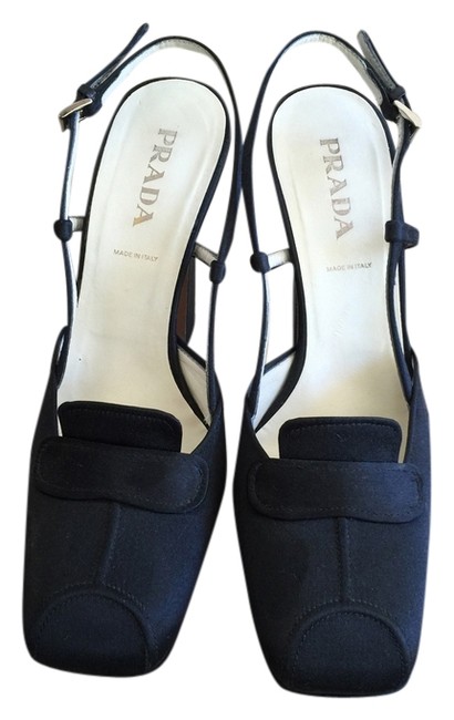 Prada Black Peau De Soie Platform Slingback Pumps
