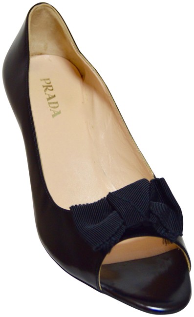Prada Black Peep toe Bow Pumps