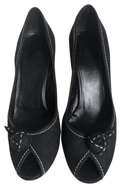 Prada Black Peep toe Flower Bud Pumps