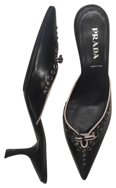 Prada Black Pointed Kitten MulesSlidesUS