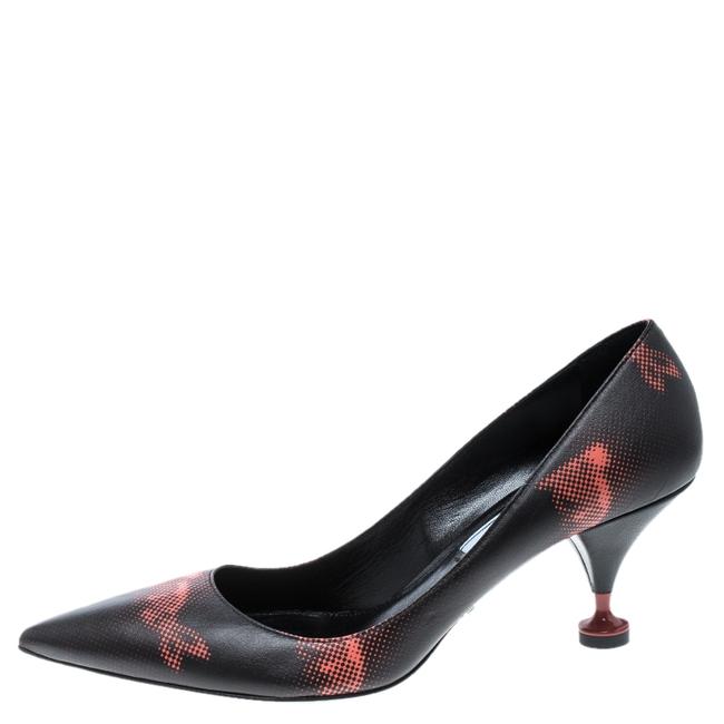 Prada Black Printed Leather Kitten 365 Pumps
