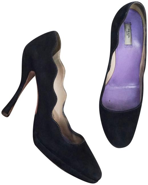 Prada Black Round toe Scallop Edge Pumps