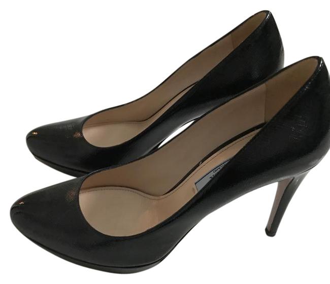 Prada Black Saffiano Patent Leather Pumps