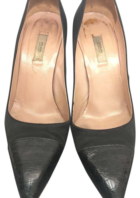 Prada Black SatinAlligator Heels Pumps