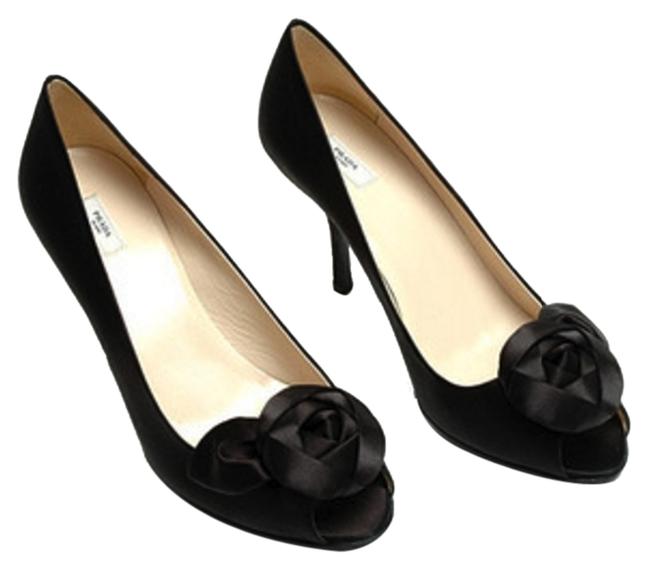 Prada Black Satin Calzature Donna Rose Pumps