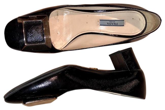 Prada Black Silver Buckle Classic Pumps