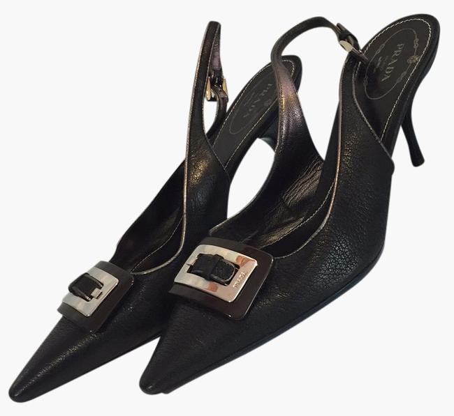 Prada Black Silver Buckle Pumps