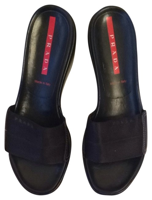 Prada Black Slip On Wedges MulesSlides
