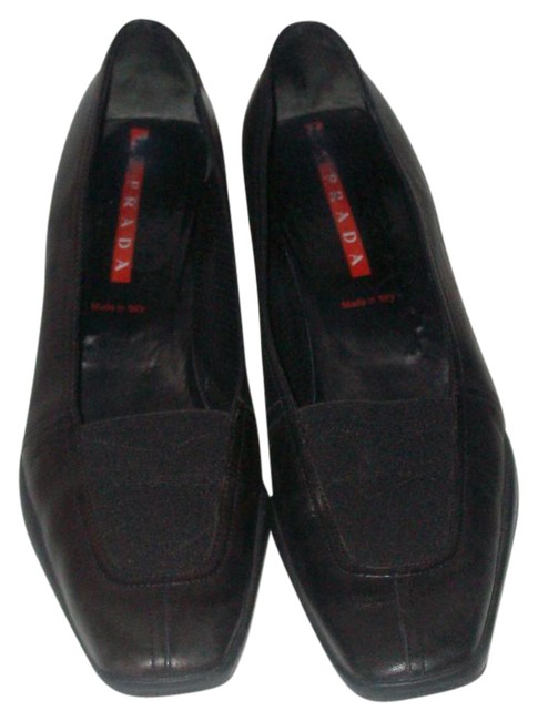 Prada Black Sport Leather Rubber Soles Classic Pumps