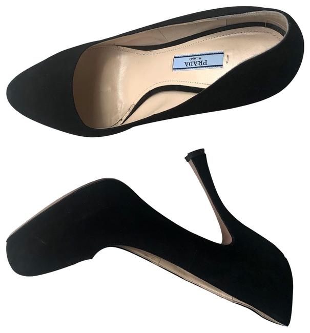 Prada Black Suede Curved Heel Pumps