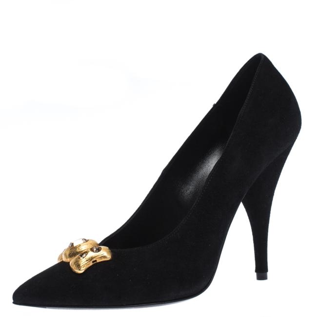 Prada Black Suede Leather Crystal Embellished Pumps
