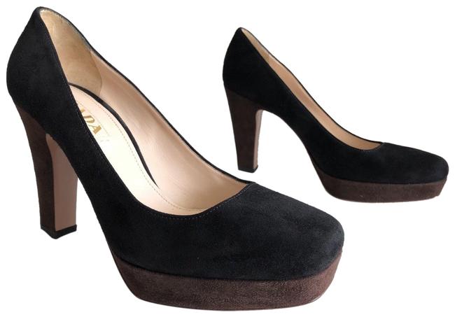 Prada Black Suede Leather Platform Pumps