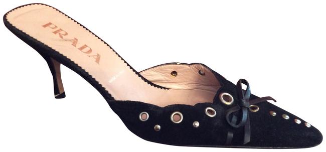Prada Black Suede Pointed Toe MulesSlides