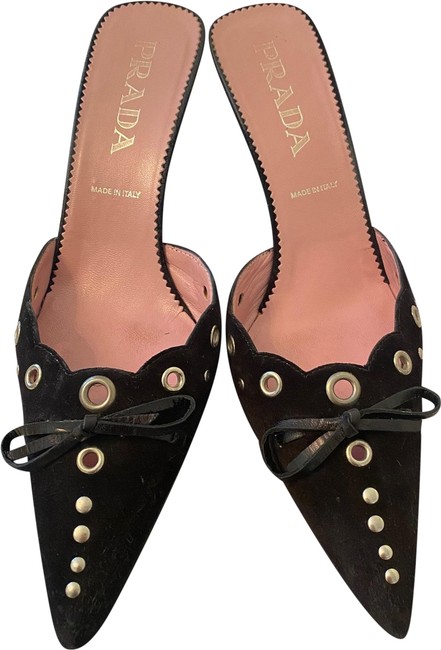 Prada Black Suede Scamosciato Nero MulesSlides