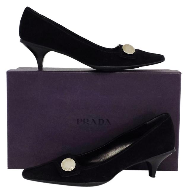 Prada Black Suede Square Toe Heels Pumps