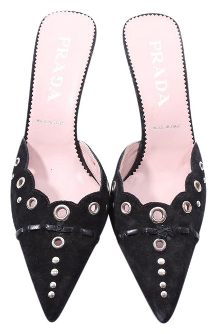 Prada Black Suede Studded Pumps