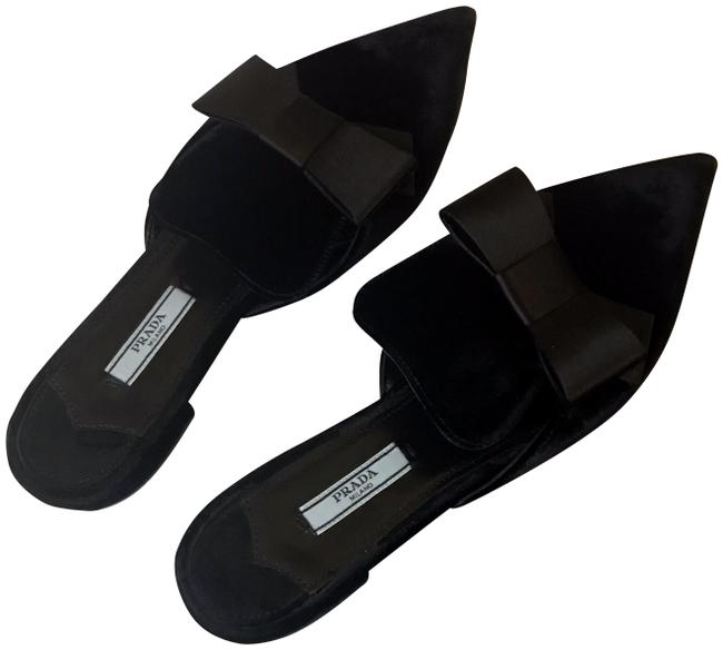 Prada Black Velvet Bow Pointed MulesSlides