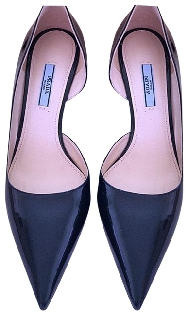Prada Black Vernice Taffeta Pumps