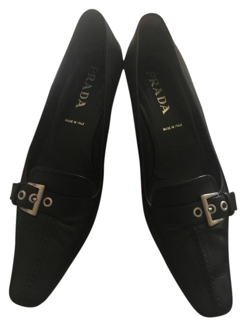 Prada Black with Silver Buckle Belt Pumps