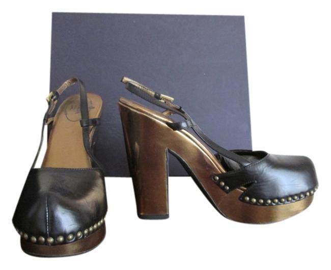 Prada BlackGold Studded Chunky Metallic Pumps