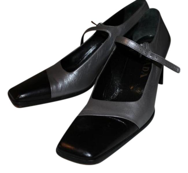 Prada BlackGrey Square toe Pumps