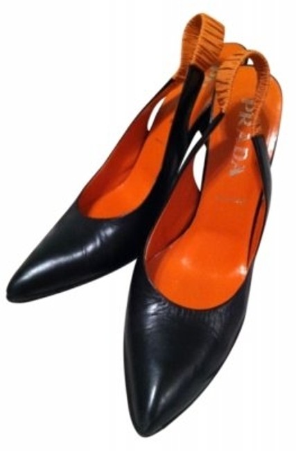 Prada BlackOrange Strap Slingback Pumps