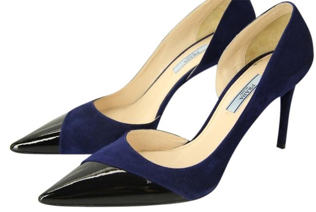 Prada Blue Dorsay Suede Pointed Cap Pumps