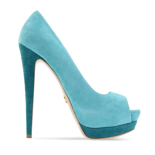 Prada Blue Turquoise Twotone Suede Pumps