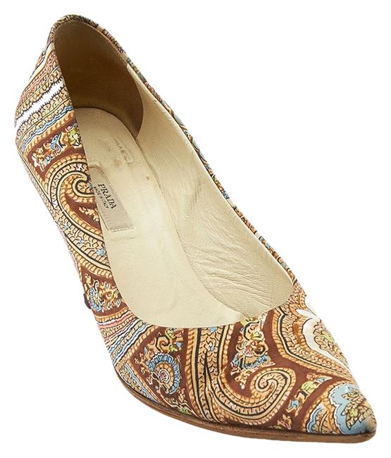Prada BrownMulticolor Fabric Heels 37376 Pumps