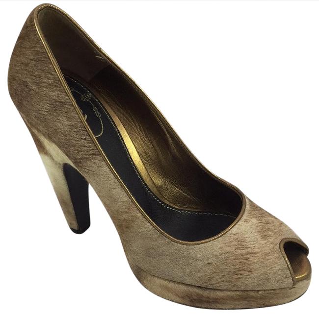 Prada Brown and Tan Pony Fur Pumps