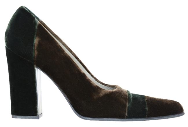 Prada Brown Color Block Green Velvet Pumps