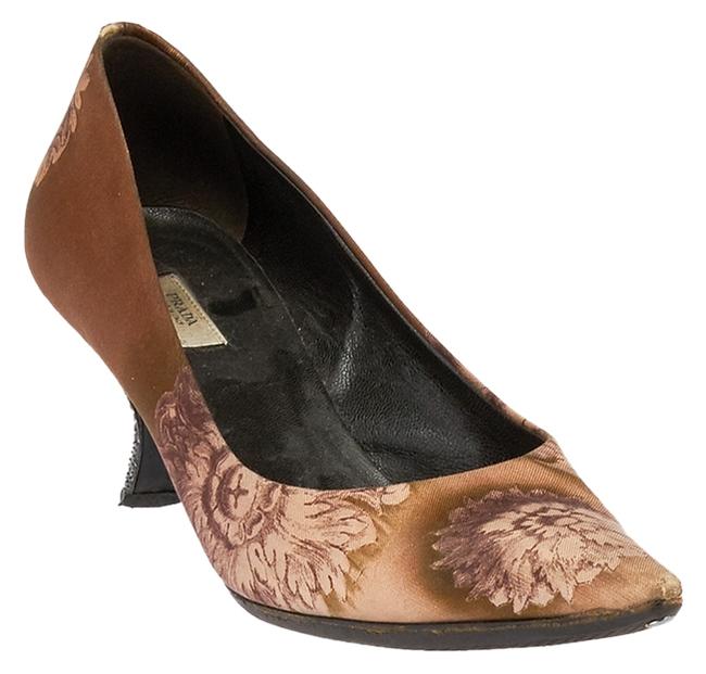 Prada Brown Floral Beige Silk 365 Pumps