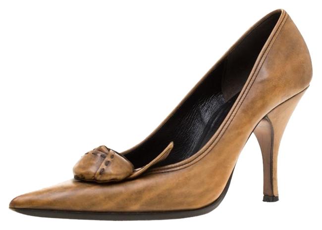 Prada Brown Leather Flower Detail Pointed 385 Pumps