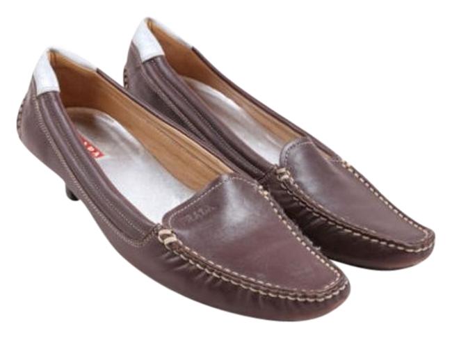 Prada Brown Leather Kitten Heel Loafers 375