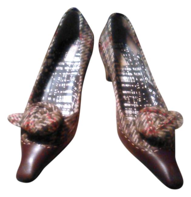 Prada Brown Leather Tweed Kitten Heels Pumps