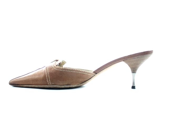 Prada Brown Leather with Steel Heel MulesSlides