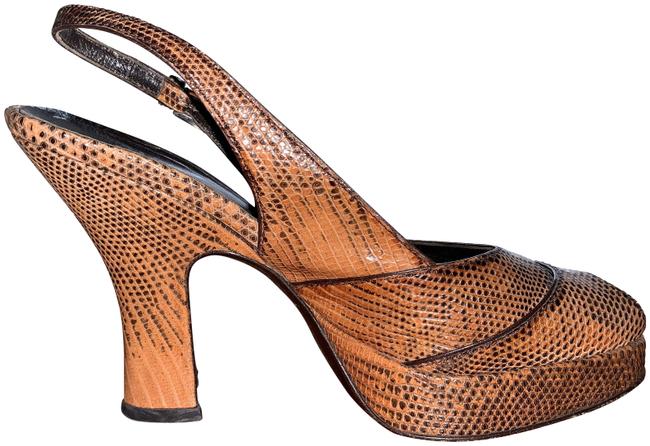 Prada Brown Snake Slingback Pumps