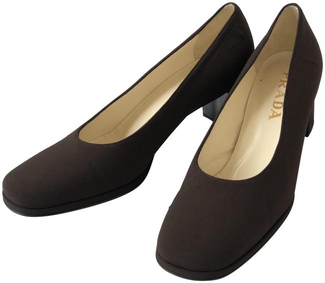 Prada Brown Vintage Block Heeled Satin Pumps