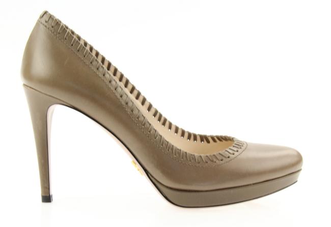 Prada Brown Whipstitch Almond Toe Pumps