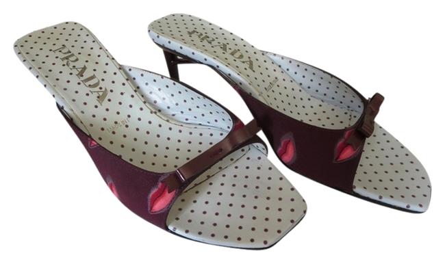 Prada Burgundy Lips Sandals MulesSlides Wide